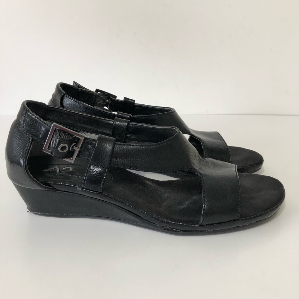 A2 by Aerosoles Black Wedge Sandals